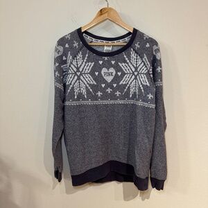 Victoria's Secret PINK XS Fair Isle Snowflake Crewneck Sweatshirt Gray White